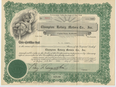 Champion Rotary Motors stock certificate