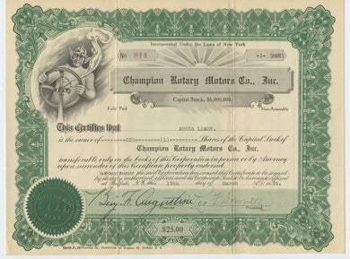 Champion Rotary Motors stock certificate