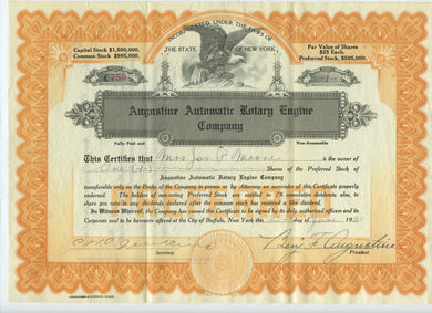 Augustine Automatic Rotary Engine stock certificate