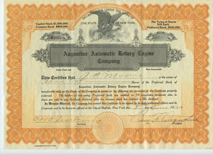 Augustine Automatic Rotary Engine stock certificate