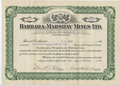 Barbara-Marshay Mines stock certificate