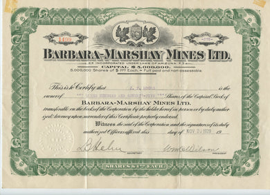 Barbara-Marshay Mines stock certificate