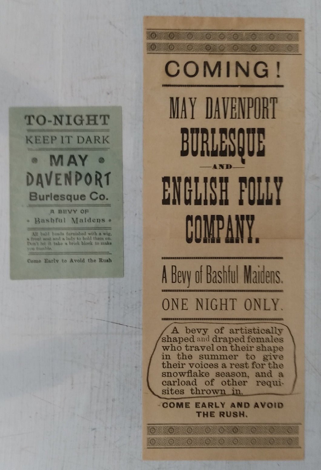 Two May Davenport Burlesque Company flyers