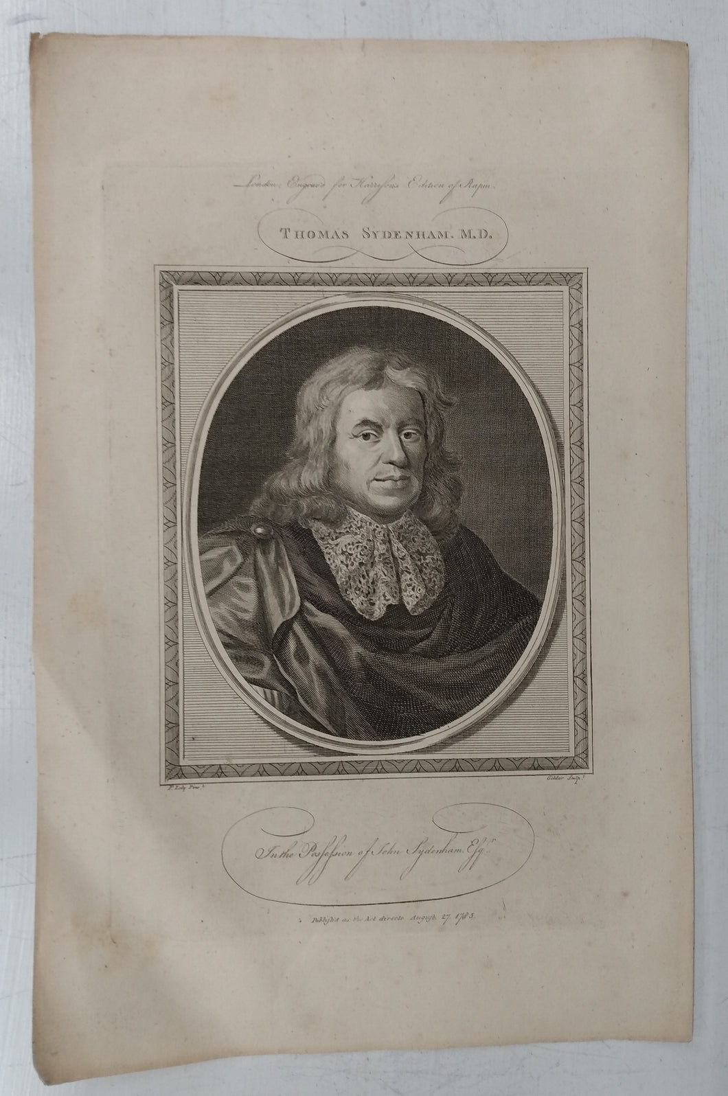Engraved portrat of Thomas Sydenham, M.D.