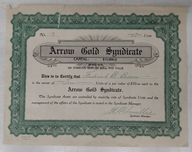 Arrow Gold Syndicate stock certificate