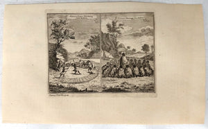 Hottentot Corn-Threshing from Kolben; Hottentot Marriage from Kolben