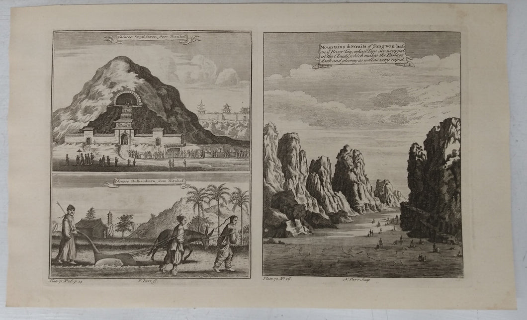 Chinese Sepulchres, from Nieuhof; Chinese Husbandmen, from Nieuhof;  Mountains & Straits of Sang wan hab 