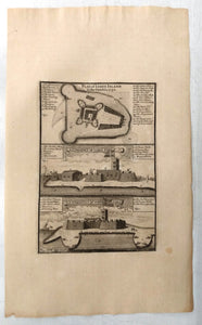 Plan of James Island in the Gambia, 1732; N. E. Prospect of James Fort; N.N.W. Prospect of James Fort