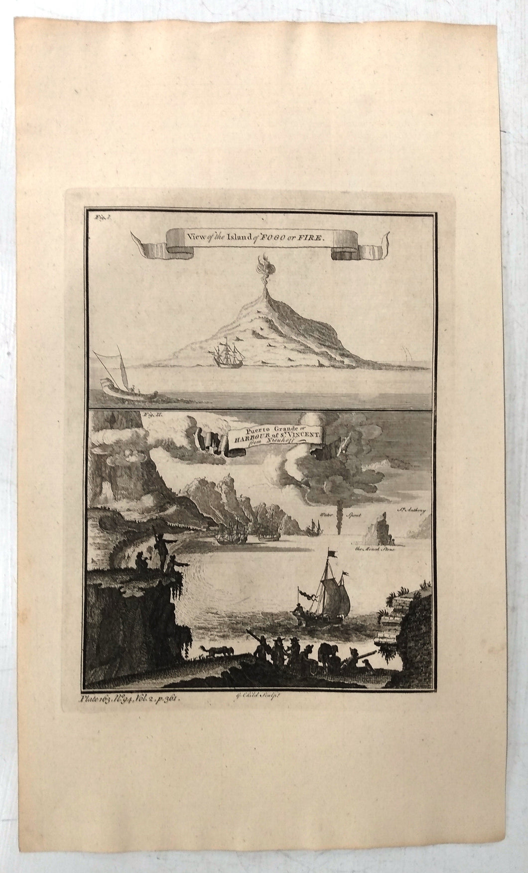 View of the Island of Fogo or Fire; Puerto Grande or Harbour of St. Vincent, from Nieuhoff
