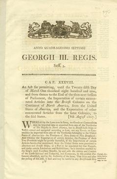 An Act for permitting, until the Twenty-fifth Day of March One thousand eight hundred and nine, and from thence to the End of the then next Session of Parliament, the Importation of certain enumerated Articles