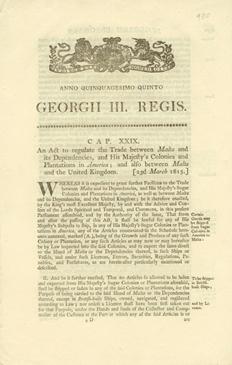 An Act to regulate the Trade between Malta and its Dependencies, and His Majesty's Colonies and Plantations in America; and also between Malta and the United Kingdom