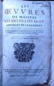 Les Oevres de Maistre Charles Loyseau, Advocat en Parlement
