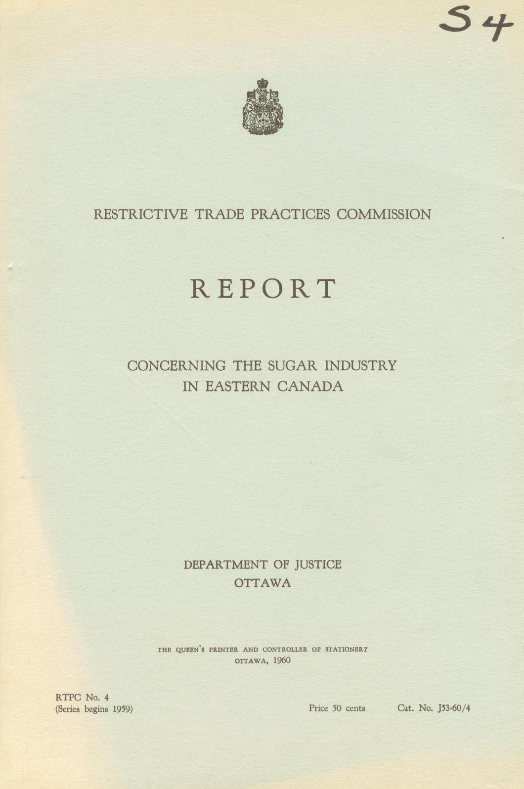 Report Concerning the Sugar Industry in Eastern Canada
